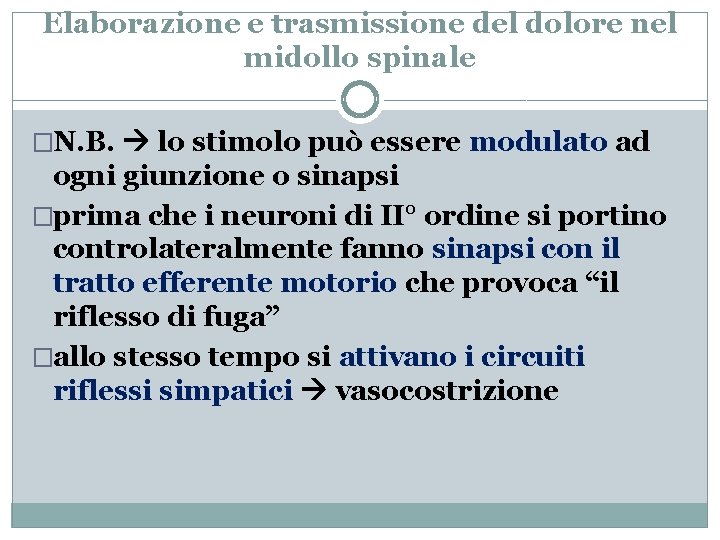 Elaborazione e trasmissione del dolore nel midollo spinale �N. B. lo stimolo può essere