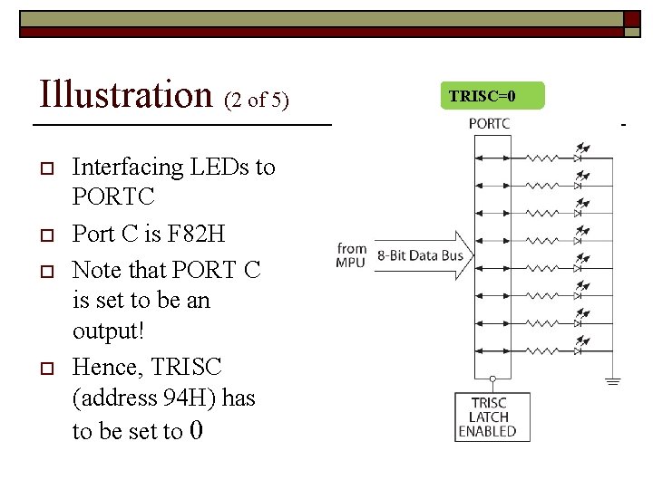 Illustration (2 of 5) o o Interfacing LEDs to PORTC Port C is F