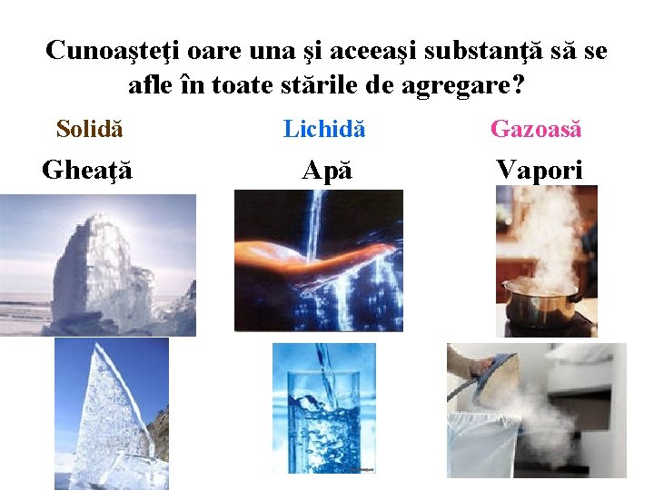 Cunoaşteţi oare una şi aceeaşi substanţă să se afle în toate stările de agregare?