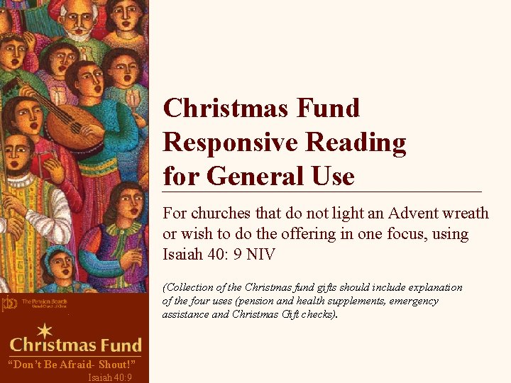 Christmas Fund Responsive Reading for General Use For churches that do not light an