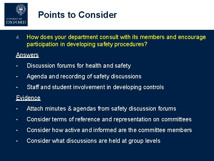 Points to Consider 4. How does your department consult with its members and encourage Points to Consider 4. How does your department consult with its members and encourage