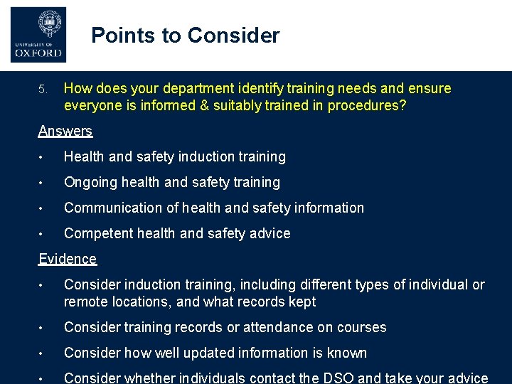 Points to Consider 5. How does your department identify training needs and ensure everyone Points to Consider 5. How does your department identify training needs and ensure everyone