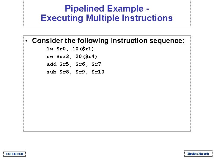 Pipelined Example Executing Multiple Instructions • Consider the following instruction sequence: lw $r 0, Pipelined Example Executing Multiple Instructions • Consider the following instruction sequence: lw $r 0,