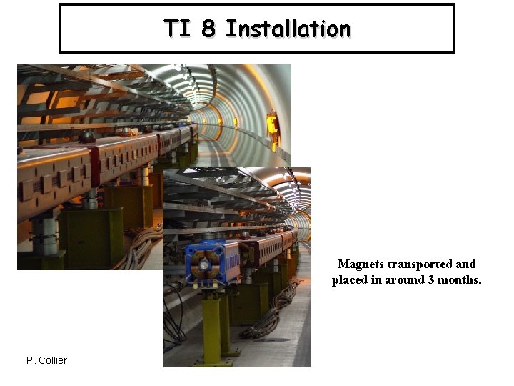 TI 8 Installation Magnets transported and placed in around 3 months. P. Collier 