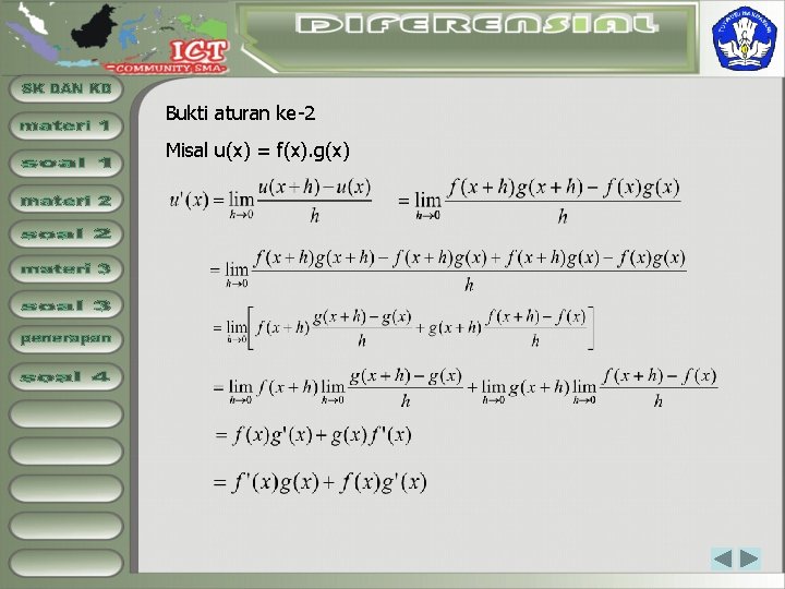 Bukti aturan ke-2 Misal u(x) = f(x). g(x) 