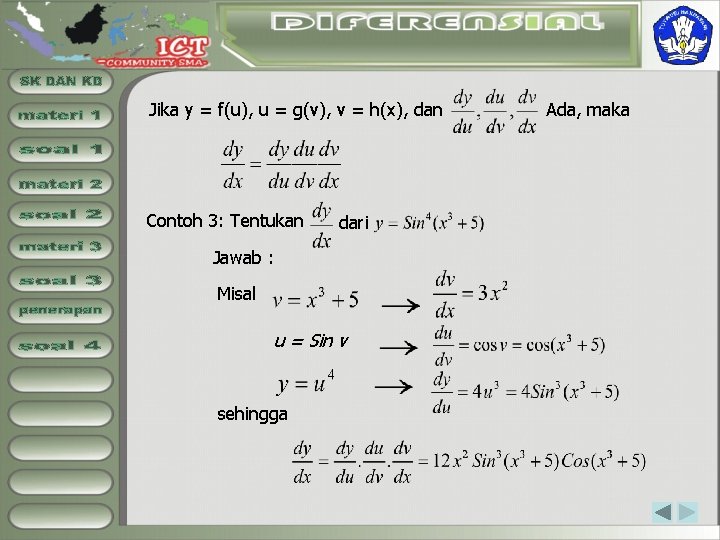 Jika y = f(u), u = g(v), v = h(x), dan Contoh 3: Tentukan