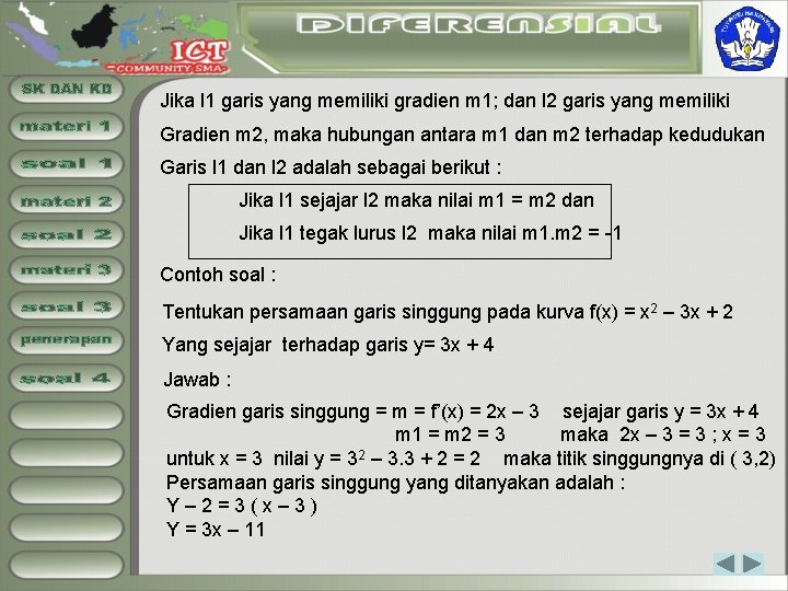 Jika l 1 garis yang memiliki gradien m 1; dan l 2 garis yang