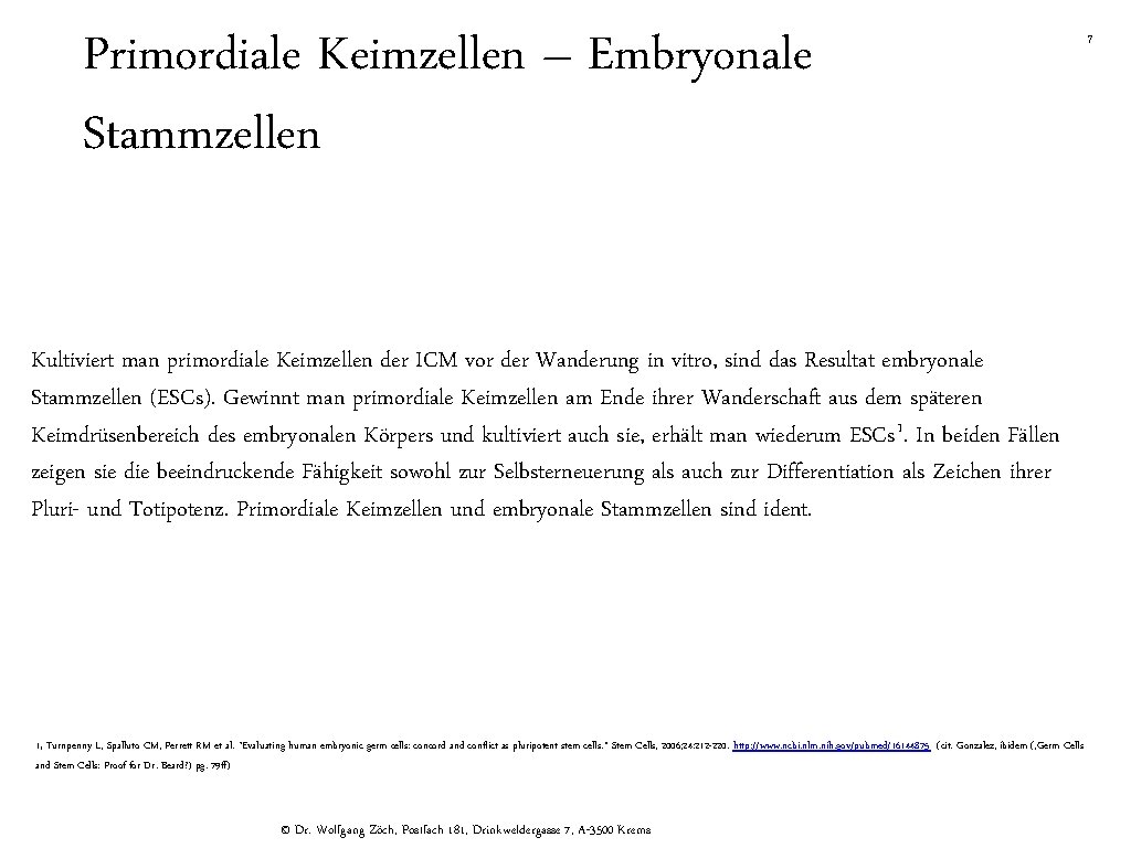 Primordiale Keimzellen – Embryonale Stammzellen Kultiviert man primordiale Keimzellen der ICM vor der Wanderung