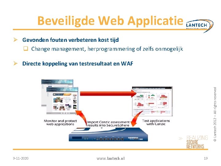 Beveiligde Web Applicatie Ø Gevonden fouten verbeteren kost tijd q Change management, herprogrammering of