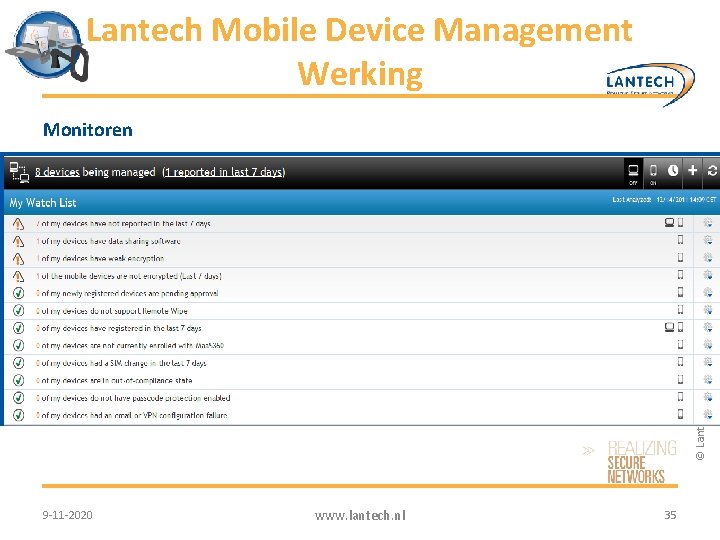 Lantech Mobile Device Management Werking © Lantech 2012 – All rights reserved Monitoren 9