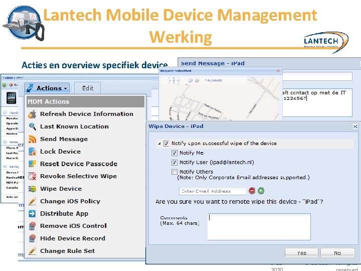 Lantech Mobile Device Management Werking © Lantech 2012 – All rights reserved Acties en