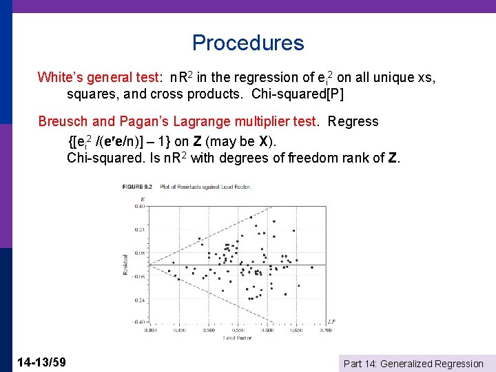 Procedures White’s general test: n. R 2 in the regression of ei 2 on