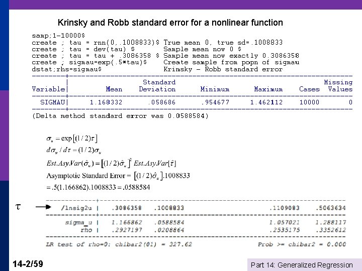 Krinsky and Robb standard error for a nonlinear function 14 -2/59 Part 14: Generalized