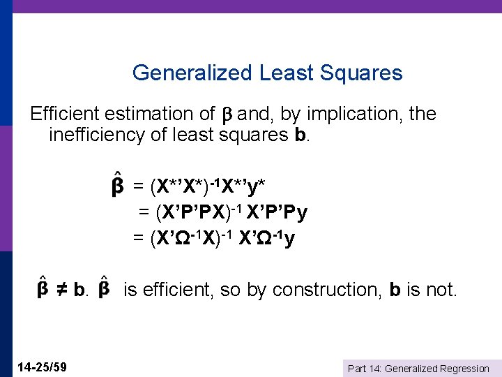 Generalized Least Squares Efficient estimation of and, by implication, the inefficiency of least squares