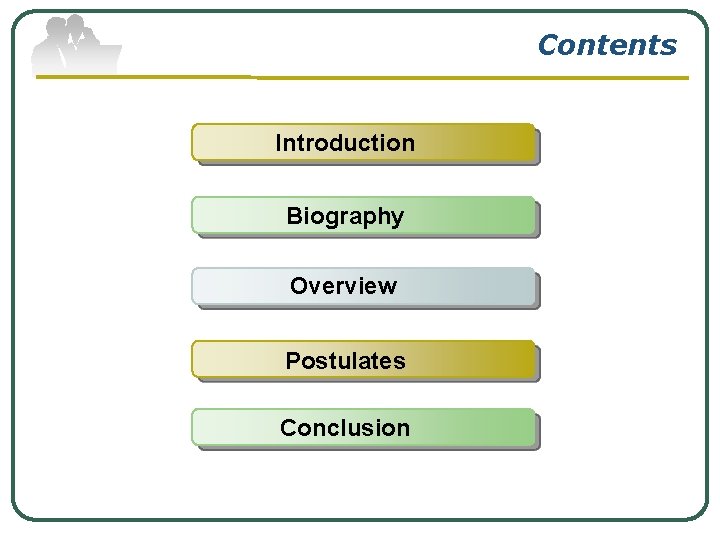 Contents Introduction Biography Overview Postulates Conclusion 