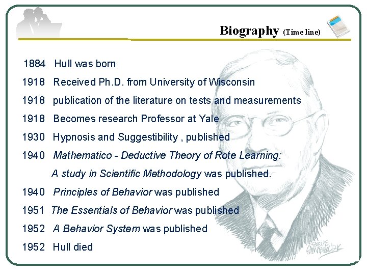 Biography (Time line) 1884 Hull was born 1918 Received Ph. D. from University of