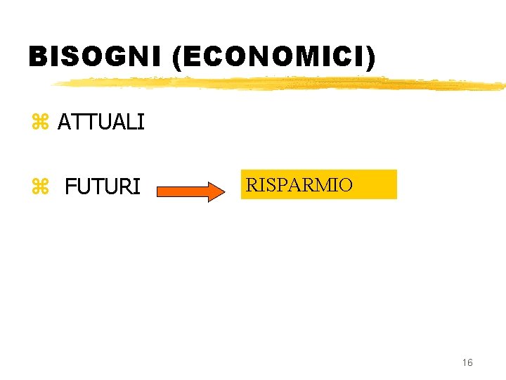 BISOGNI (ECONOMICI) z ATTUALI z FUTURI RISPARMIO 16 