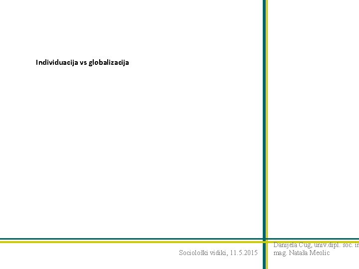 Individuacija vs globalizacija Sociološki vidiki, 11. 5. 2015 Danijela Cug, univ. dipl. soc. in