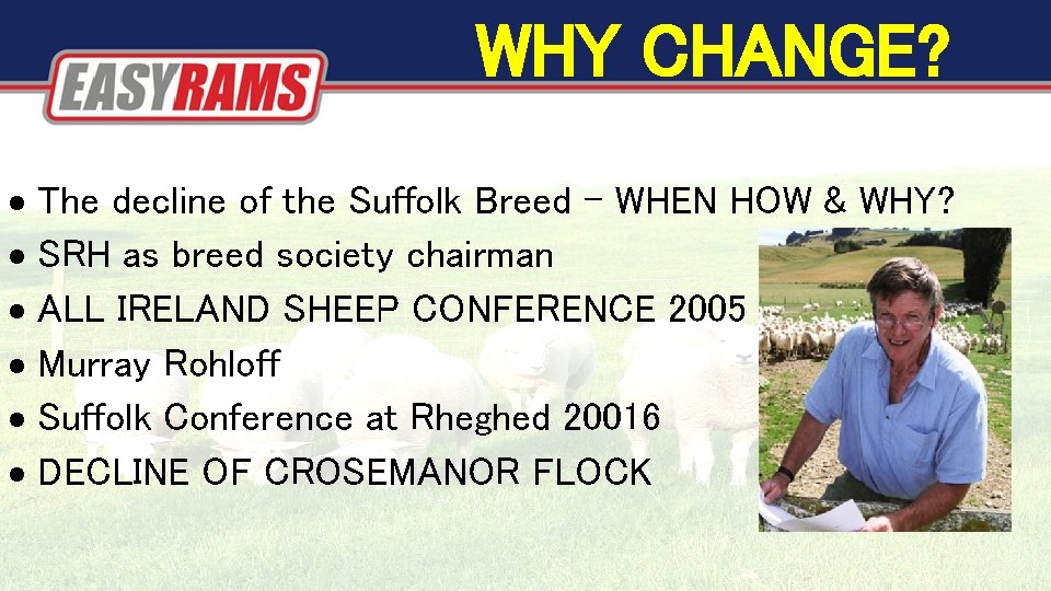 WHY CHANGE? The decline of the Suffolk Breed – WHEN HOW & WHY? SRH WHY CHANGE? The decline of the Suffolk Breed – WHEN HOW & WHY? SRH