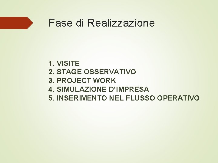 Fase di Realizzazione 1. VISITE 2. STAGE OSSERVATIVO 3. PROJECT WORK 4. SIMULAZIONE D’IMPRESA