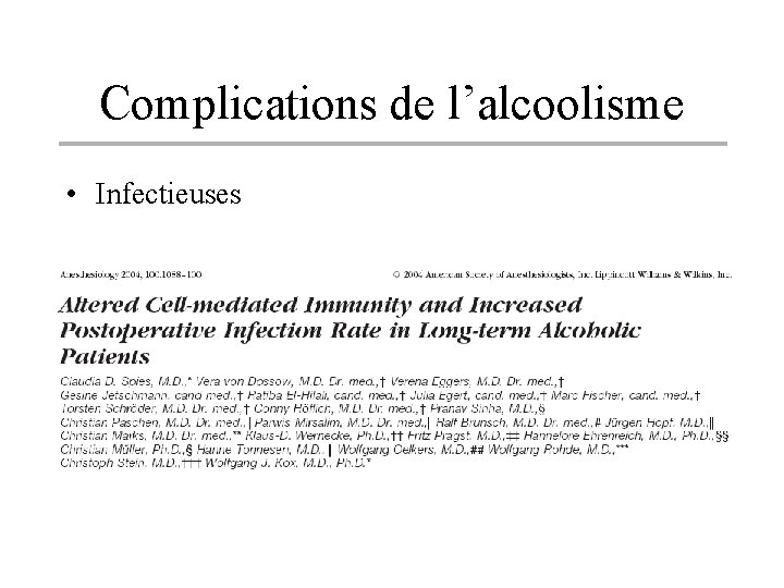 Complications de l’alcoolisme • Infectieuses 