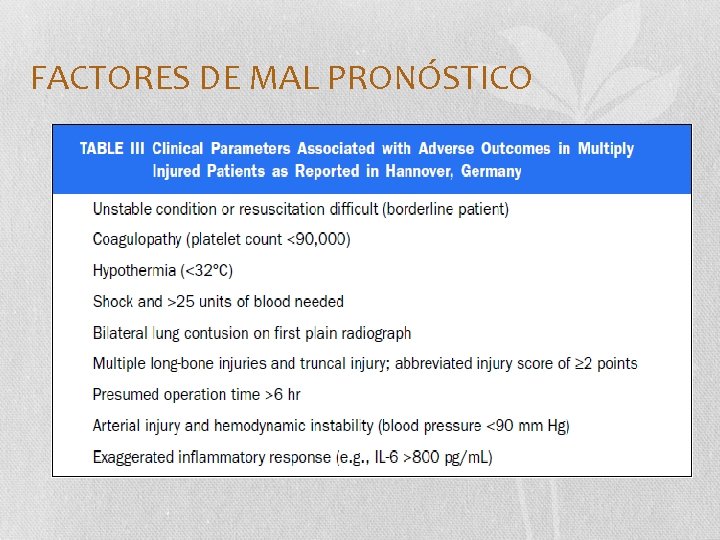 FACTORES DE MAL PRONÓSTICO 