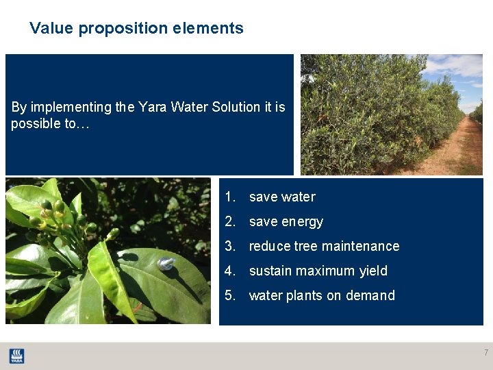 Value proposition elements By implementing the Yara Water Solution it is possible to… 1. Value proposition elements By implementing the Yara Water Solution it is possible to… 1.