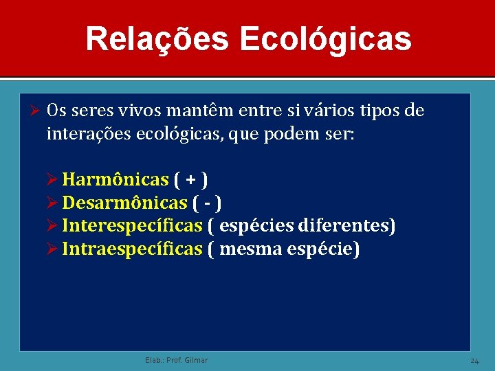 Relações Ecológicas Ø Os seres vivos mantêm entre si vários tipos de interações ecológicas,