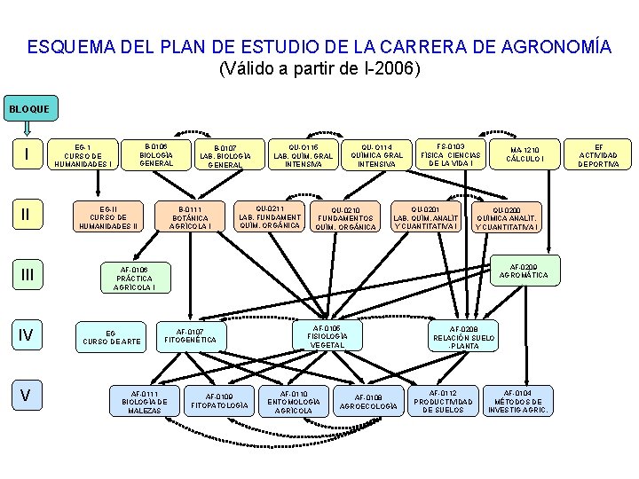 ESQUEMA DEL PLAN DE ESTUDIO DE LA CARRERA DE AGRONOMÍA (Válido a partir de