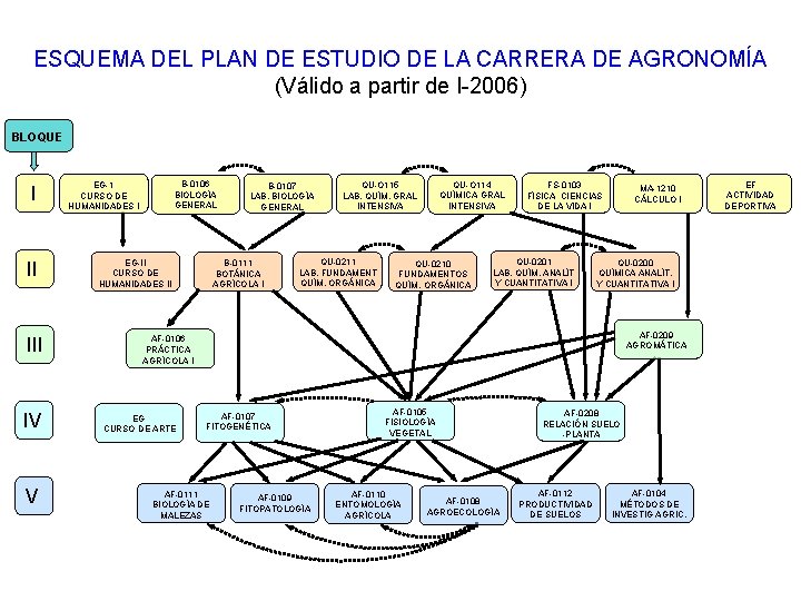 ESQUEMA DEL PLAN DE ESTUDIO DE LA CARRERA DE AGRONOMÍA (Válido a partir de