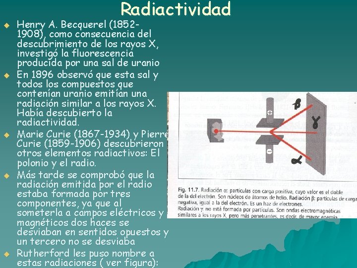 u u u Radiactividad Henry A. Becquerel (18521908), como consecuencia del descubrimiento de los