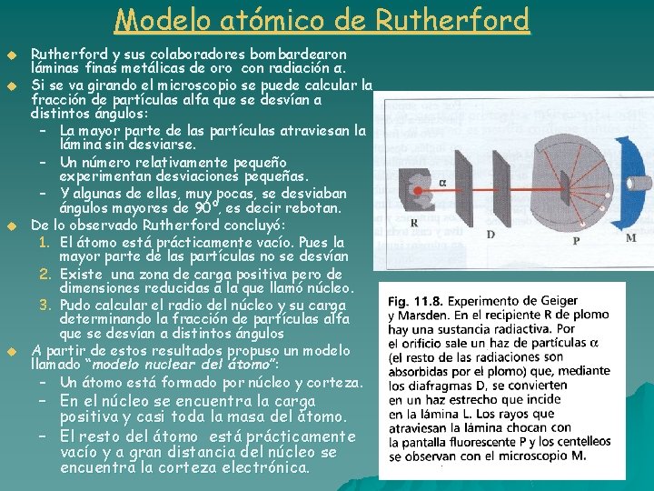 Modelo atómico de Rutherford u u Rutherford y sus colaboradores bombardearon láminas finas metálicas