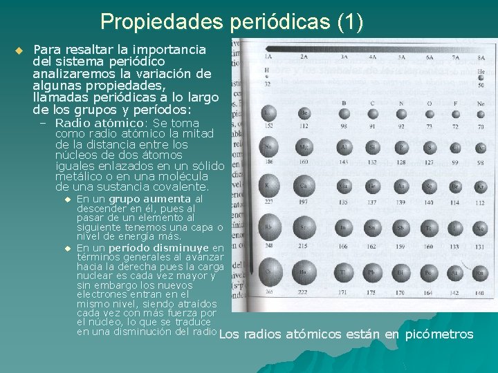 Propiedades periódicas (1) u Para resaltar la importancia del sistema periódico analizaremos la variación