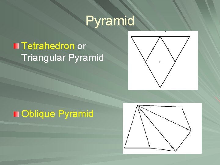 Pyramid Tetrahedron or Triangular Pyramid Oblique Pyramid 