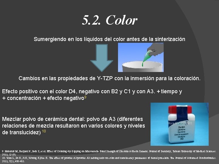 5. 2. Color Sumergiendo en los líquidos del color antes de la sinterización Cambios