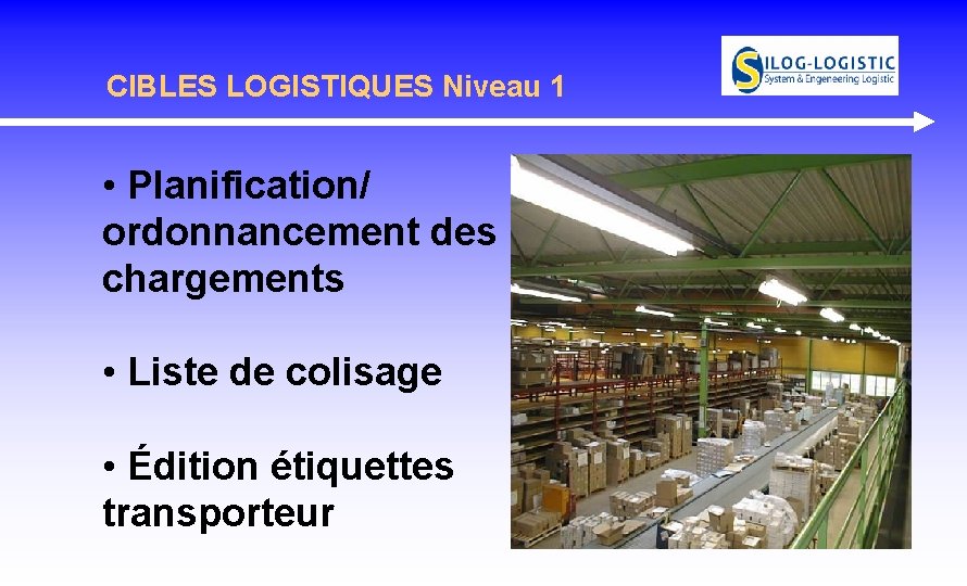 CIBLES LOGISTIQUES Niveau 1 • Planification/ ordonnancement des chargements • Liste de colisage • CIBLES LOGISTIQUES Niveau 1 • Planification/ ordonnancement des chargements • Liste de colisage •