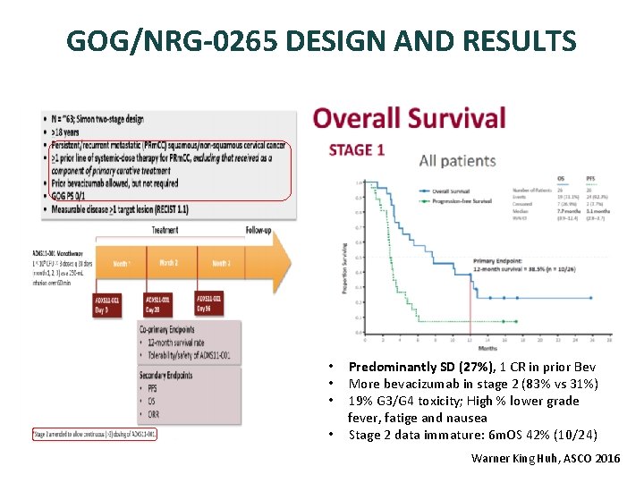 GOG/NRG-0265 DESIGN AND RESULTS • Predominantly SD (27%), 1 CR in prior Bev •