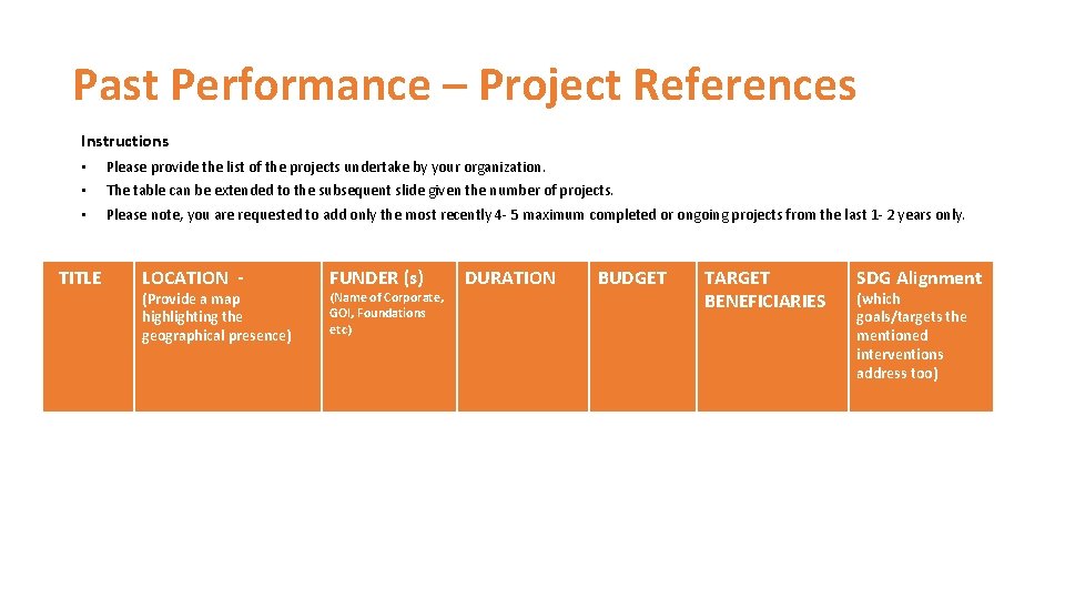 Past Performance – Project References Instructions • Please provide the list of the projects
