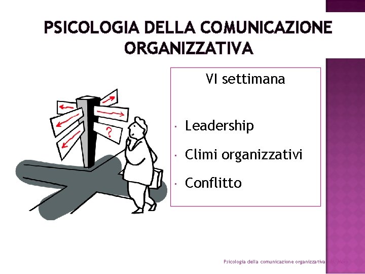 PSICOLOGIA DELLA COMUNICAZIONE ORGANIZZATIVA VI settimana Leadership Climi organizzativi Conflitto Psicologia della comunicazione organizzativa