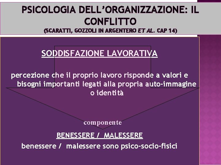 PSICOLOGIA DELL’ORGANIZZAZIONE: IL CONFLITTO (SCARATTI, GOZZOLI IN ARGENTERO ET AL. CAP 14) SODDISFAZIONE LAVORATIVA