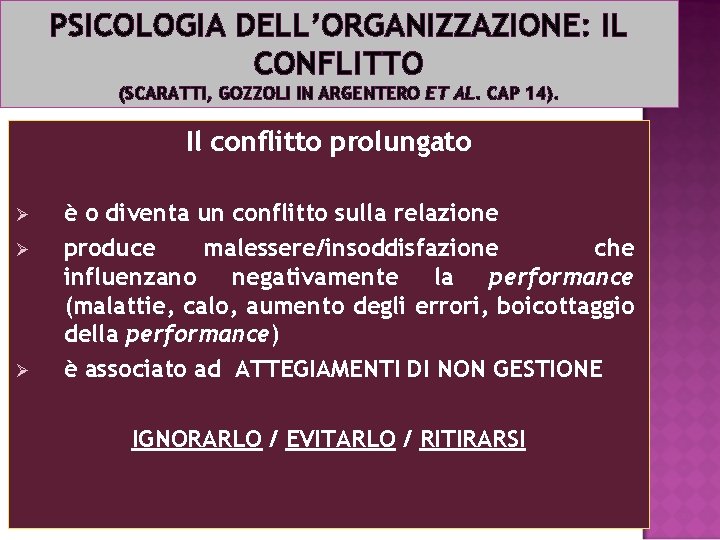 PSICOLOGIA DELL’ORGANIZZAZIONE: IL CONFLITTO (SCARATTI, GOZZOLI IN ARGENTERO ET AL. CAP 14). Il conflitto