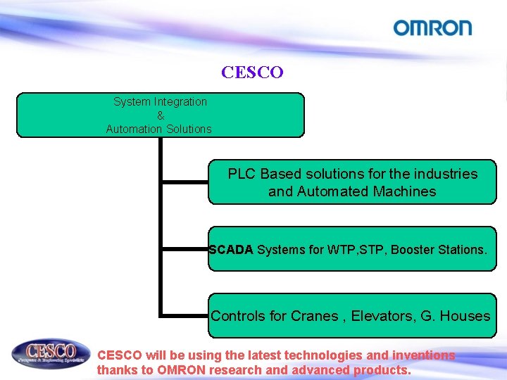 CESCO System Integration & Automation Solutions PLC Based solutions for the industries and Automated