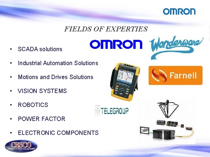 FIELDS OF EXPERTIES • SCADA solutions • Industrial Automation Solutions • Motions and Drives
