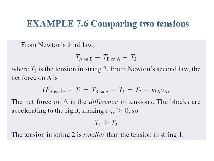 EXAMPLE 7. 6 Comparing two tensions EXAMPLE 7. 6 Comparing two tensions
