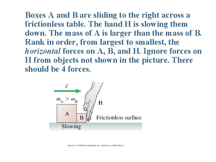 Boxes A and B are sliding to the right across a frictionless table. The Boxes A and B are sliding to the right across a frictionless table. The