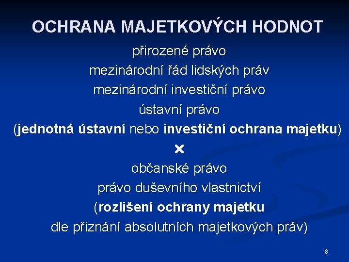 OCHRANA MAJETKOVÝCH HODNOT přirozené právo mezinárodní řád lidských práv mezinárodní investiční právo ústavní právo