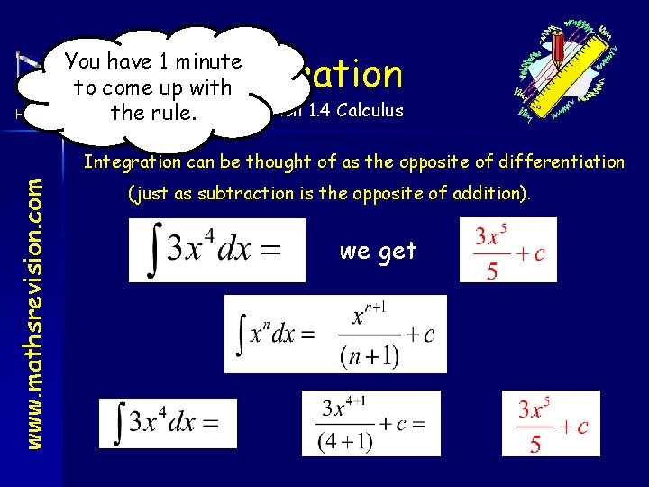 Integration Higher You have 1 minute to come up with the rule. Application 1.