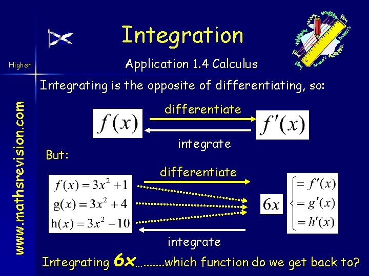 Integration Application 1. 4 Calculus Higher www. mathsrevision. com Integrating is the opposite of
