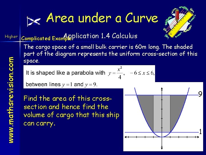 Area under a Curve www. mathsrevision. com Higher Application Complicated Example: 1. 4 Calculus
