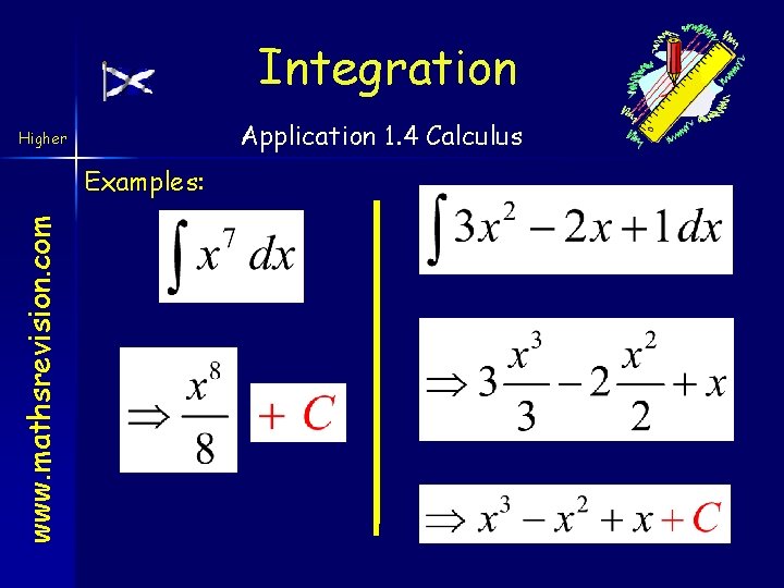 Integration Application 1. 4 Calculus Higher www. mathsrevision. com Examples: 